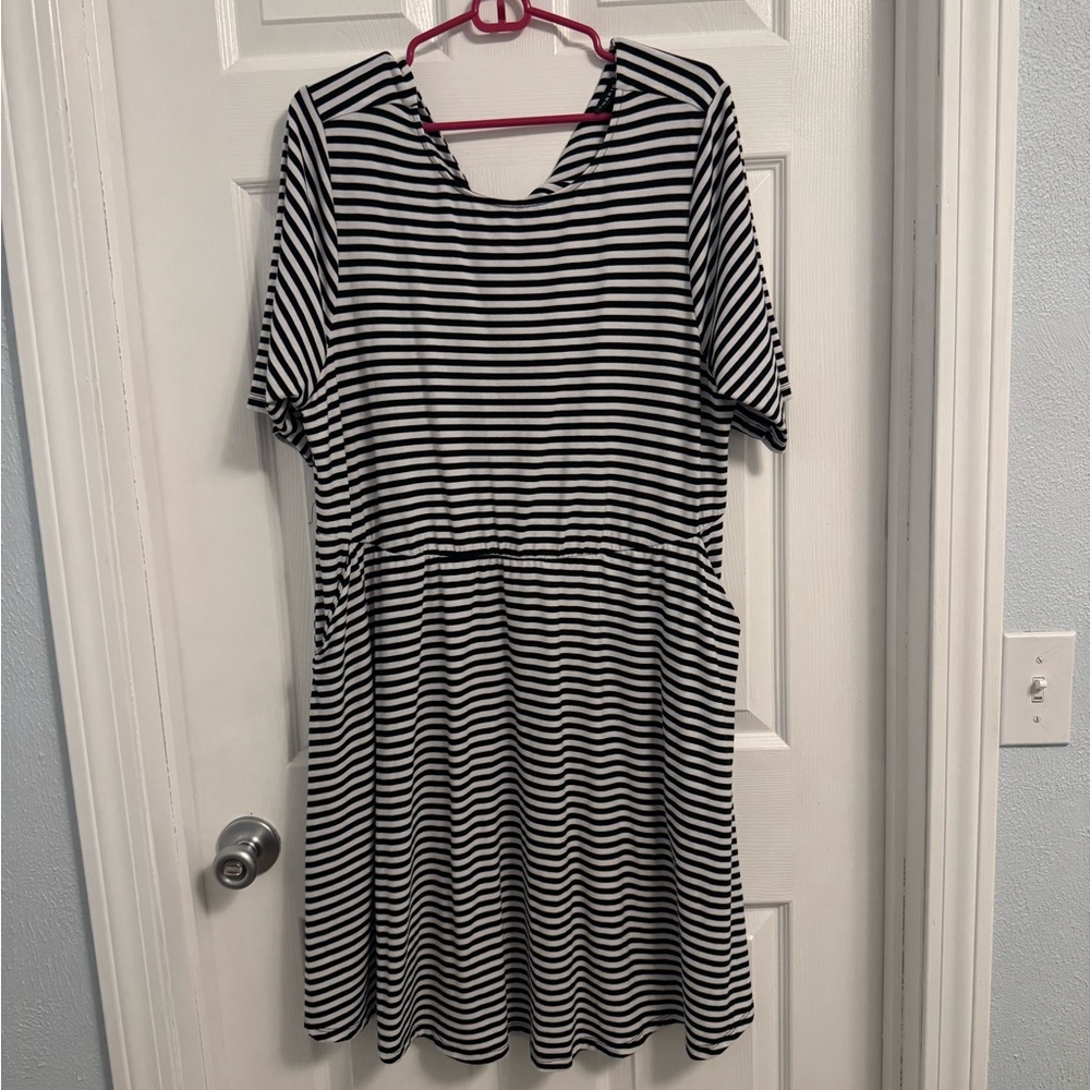 Torrid Navy Blue/White Sailor Nautical Stripe Twist Back Dress